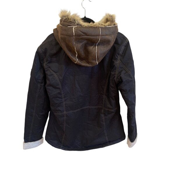 NWT Kuhl Arktik Waxed Jacket L Faux Fur Sherling Fleece Hooded Raven $349 Black - Picture 16 of 17